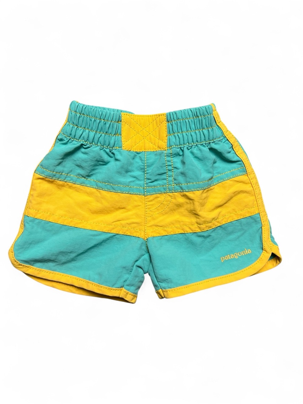 Patagonia Kids Colorblock Teal & Yellow Swim Board Shorts 3-6 M